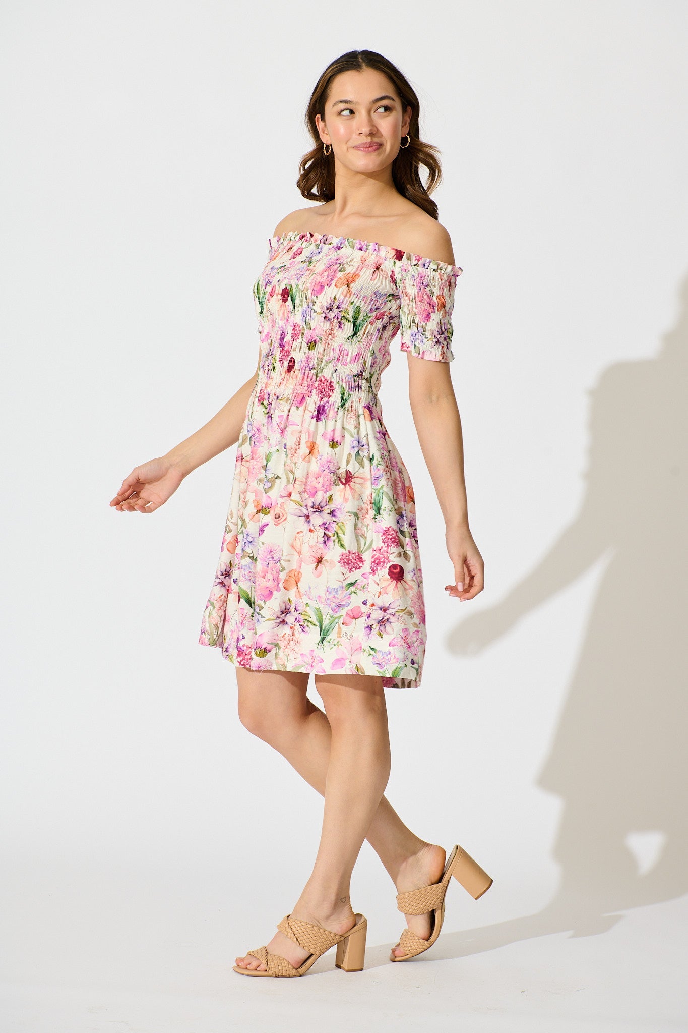 Wild Rose Whisper Dress in White with Lilac Floral
