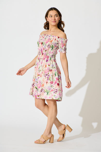 Wild Rose Whisper Dress in White with Lilac Floral
