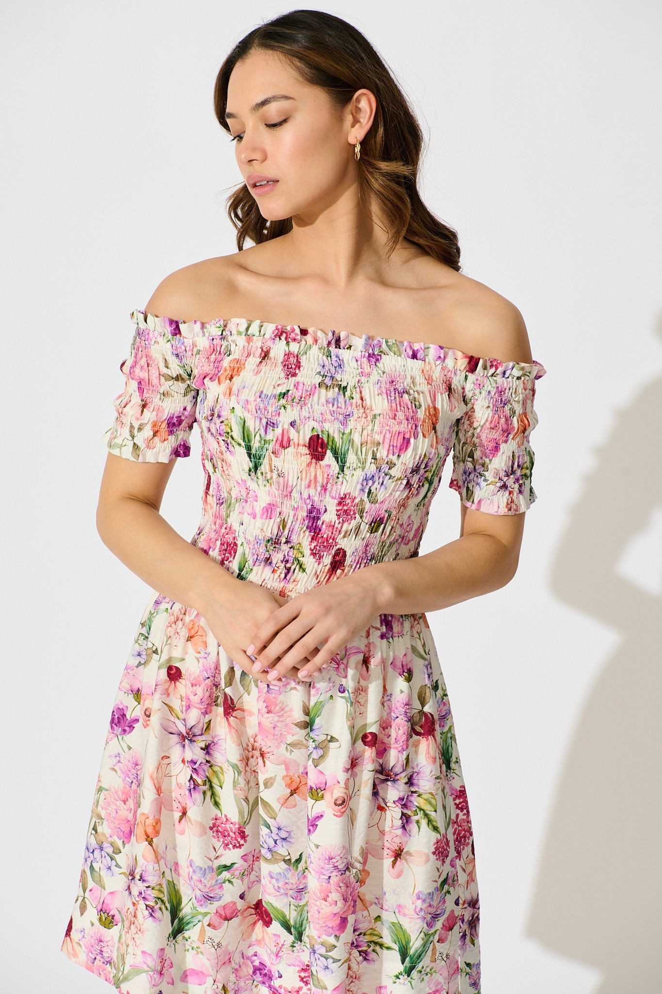 Wild Rose Whisper Dress in White with Lilac Floral