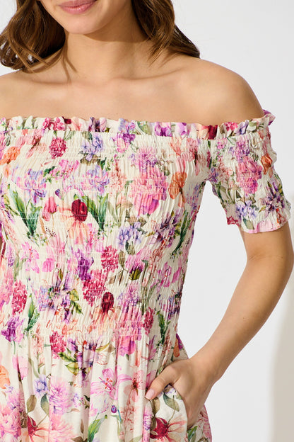 Wild Rose Whisper Dress in White with Lilac Floral