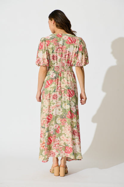 Botanical Romance Maxi Dress in Sage with Blush Floral