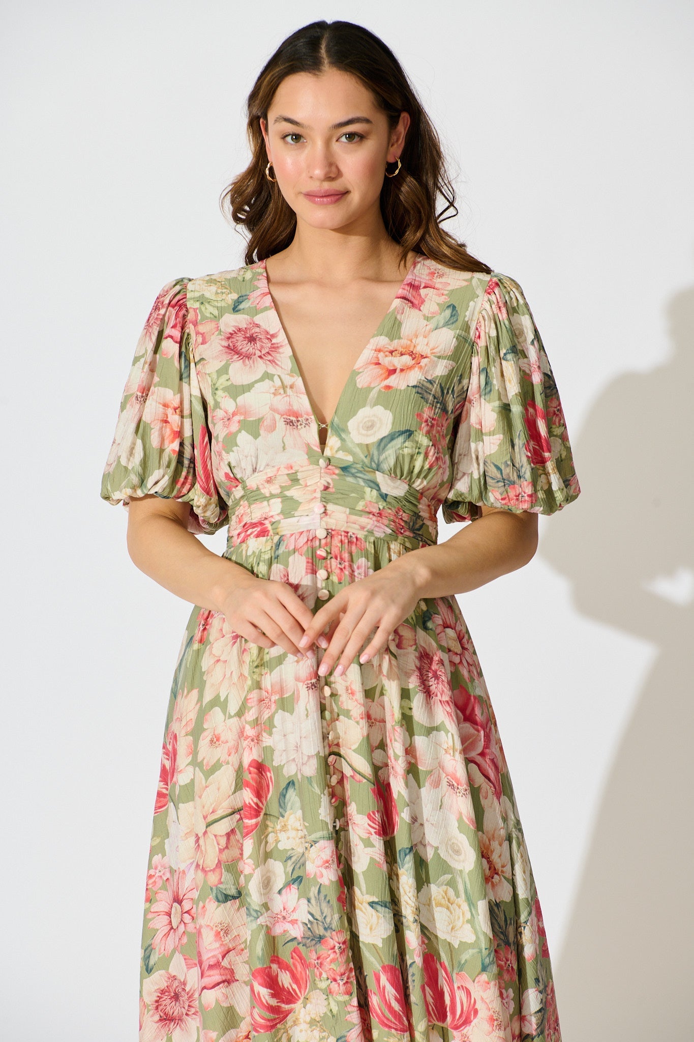 Botanical Romance Maxi Dress in Sage with Blush Floral