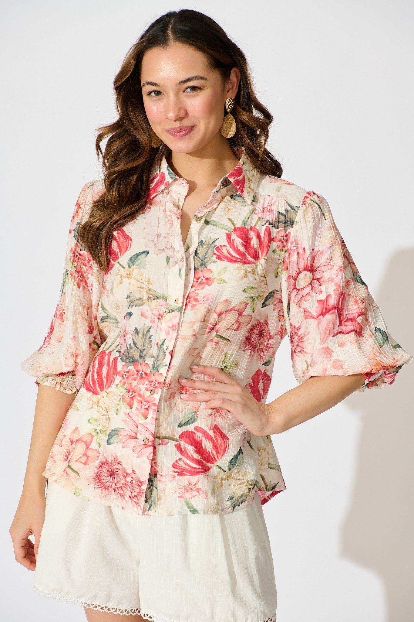 Orchard in Bloom Shirt in Cream with Multi Floral