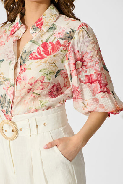 Orchard in Bloom Shirt in Cream with Multi Floral