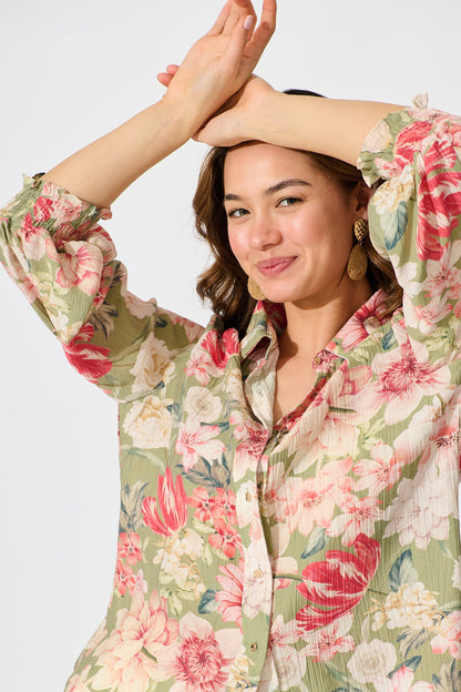 Orchard in Bloom Top in Sage with Blush Floral