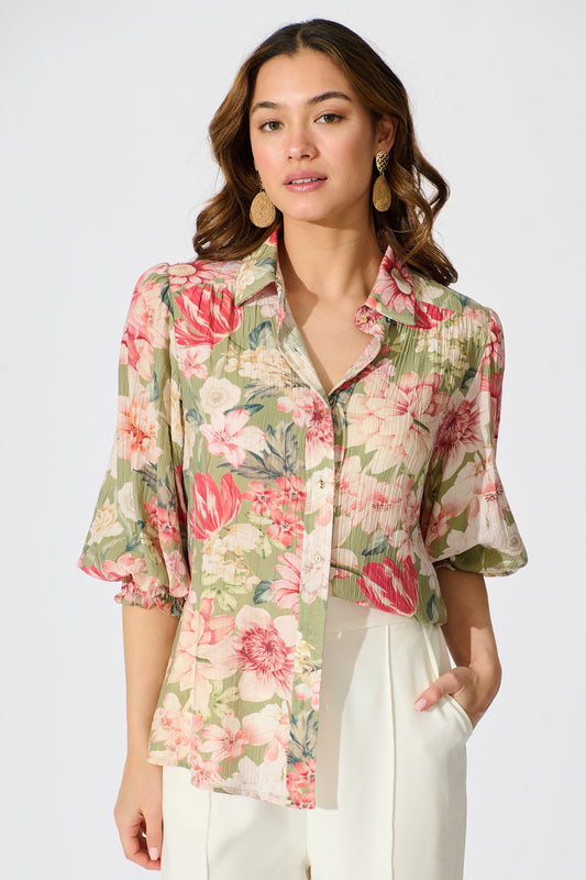 Orchard in Bloom Top in Sage with Blush Floral