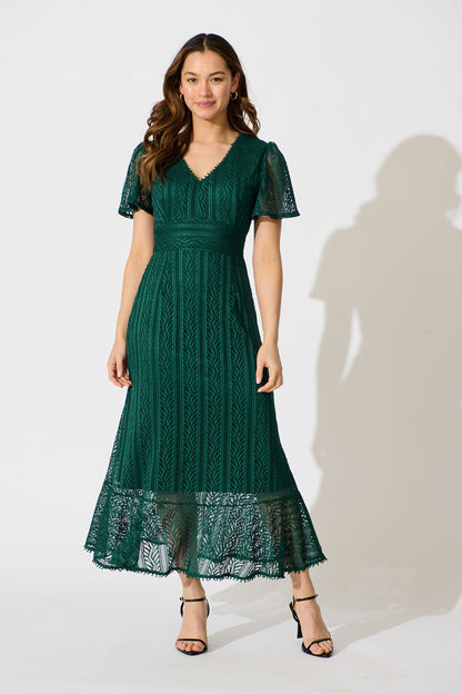 Quintessa Midi Dress in Emerald Lace