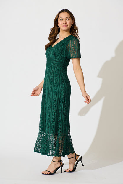 Quintessa Midi Dress in Emerald Lace