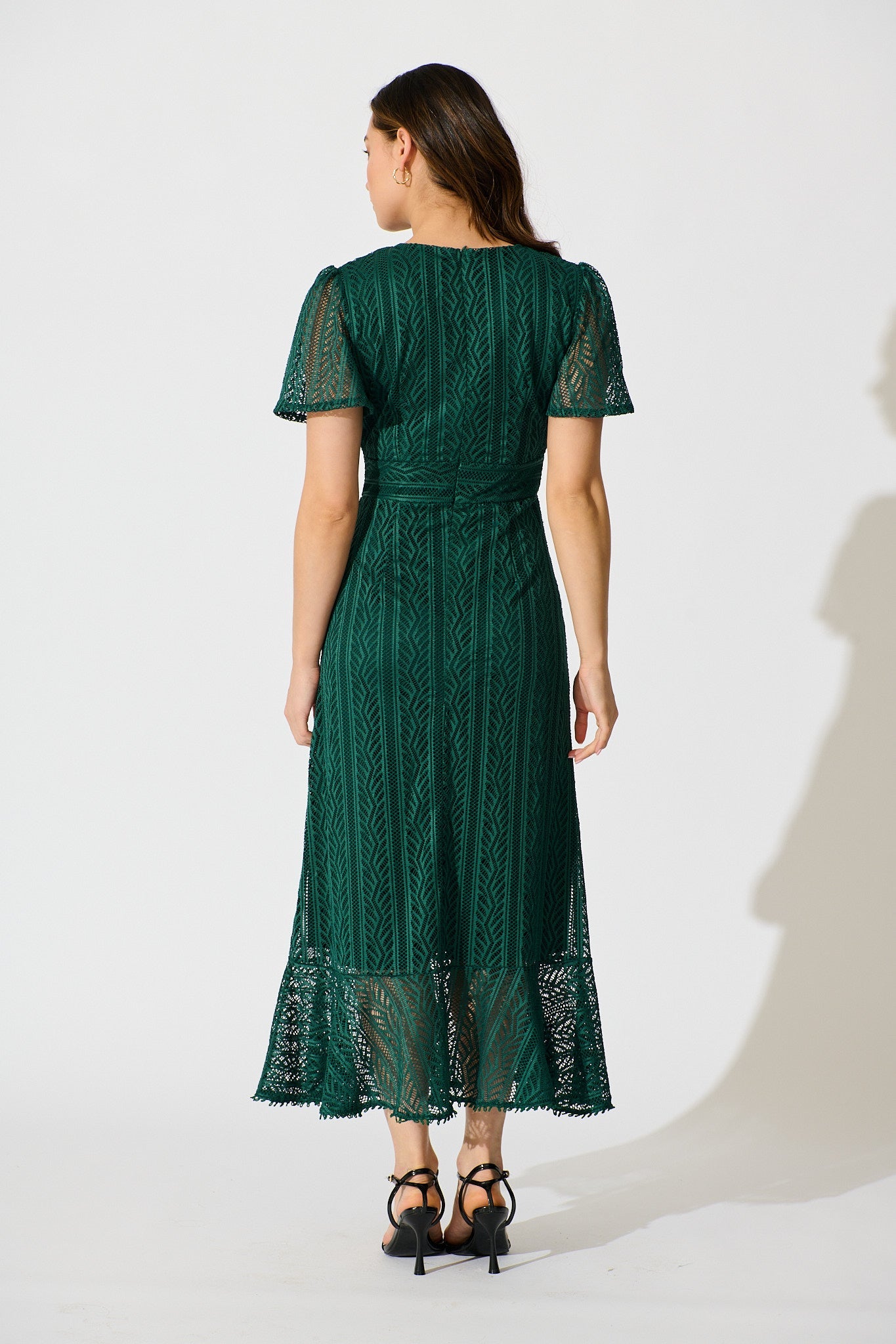 Quintessa Midi Dress in Emerald Lace