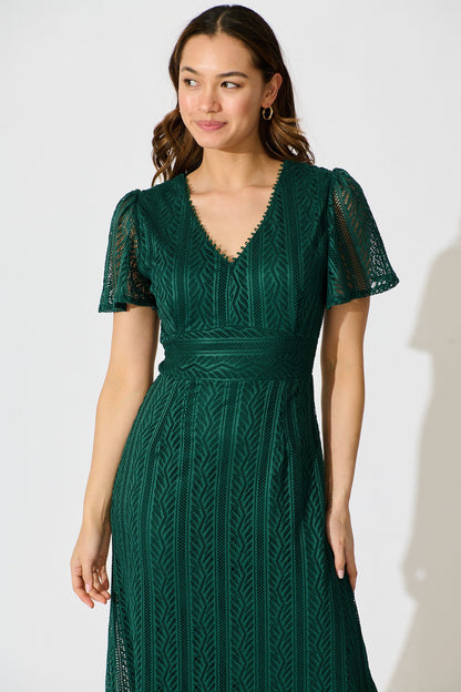Quintessa Midi Dress in Emerald Lace