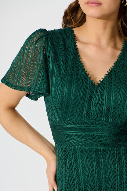 Quintessa Midi Dress in Emerald Lace