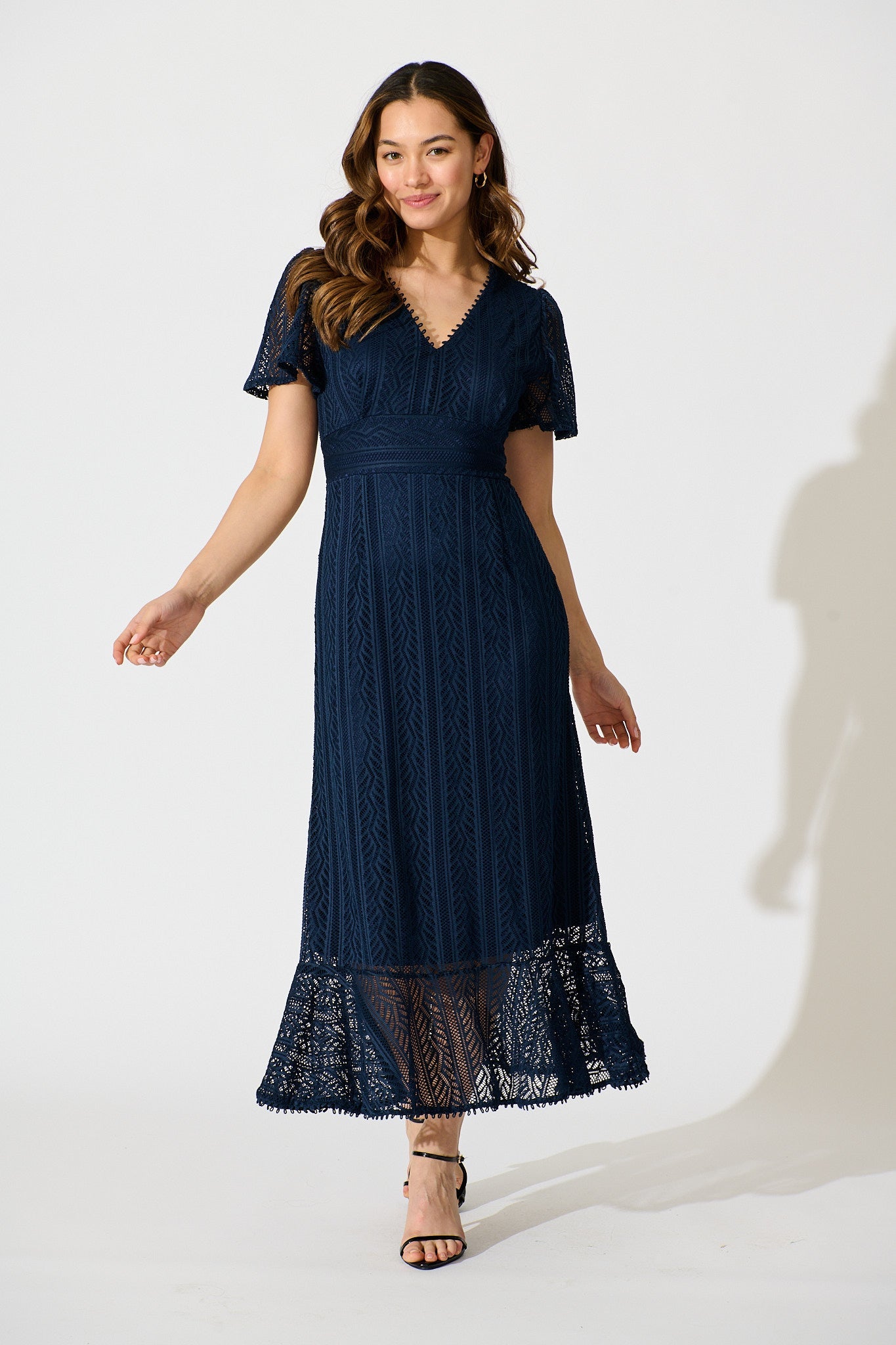 Quintessa Midi Dress in Navy Lace