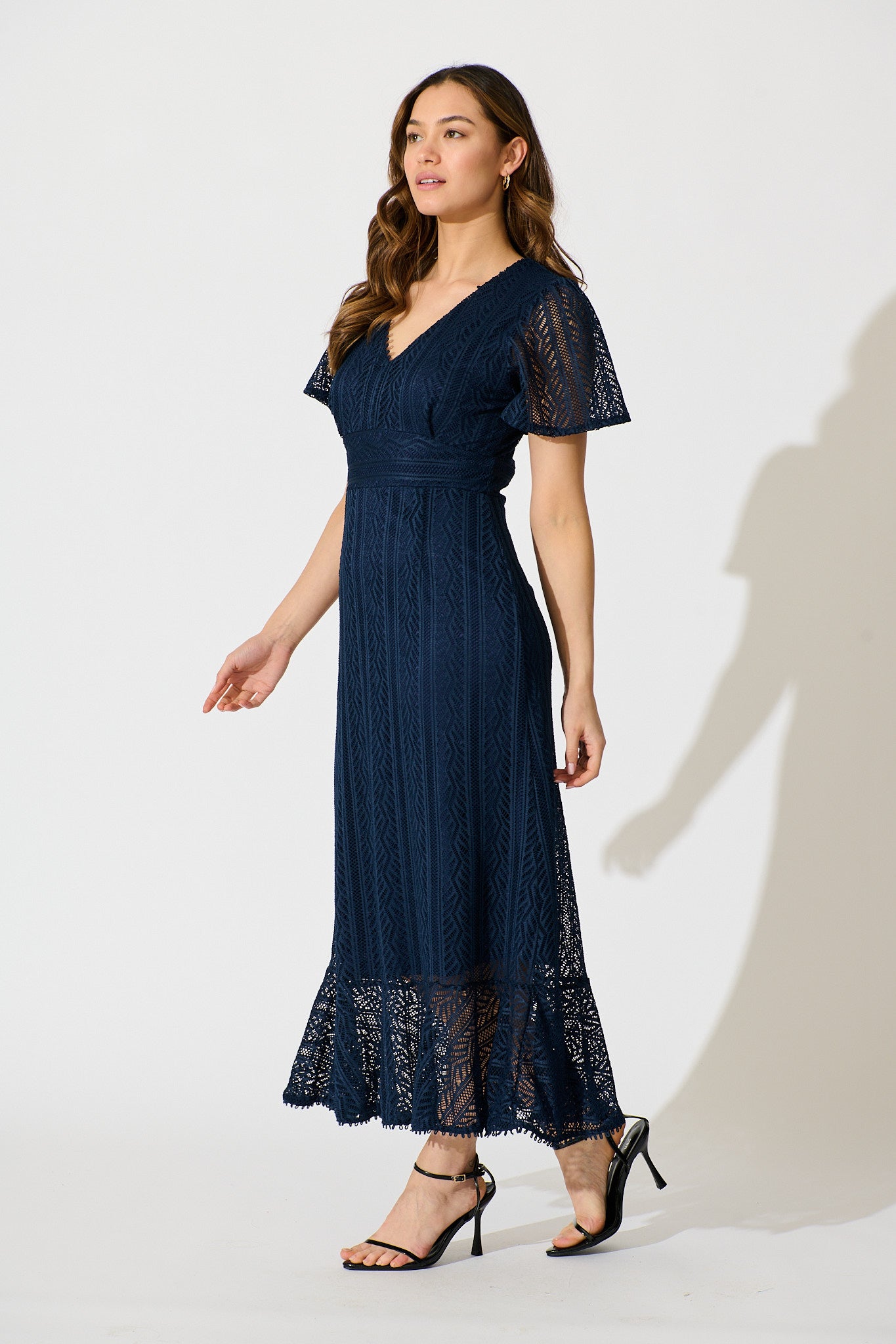 Quintessa Midi Dress in Navy Lace