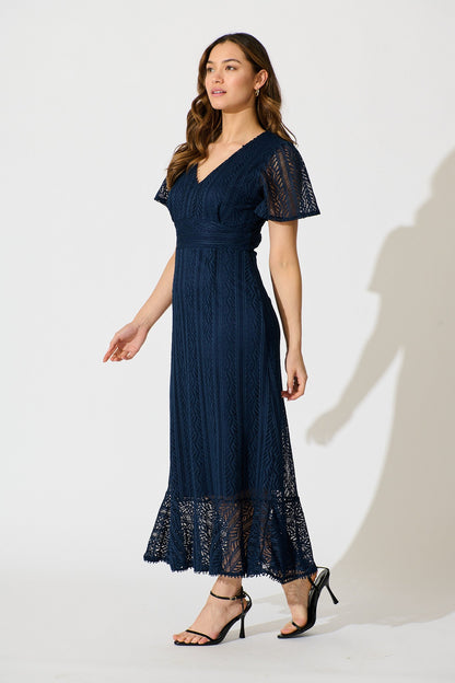 Quintessa Midi Dress in Navy Lace