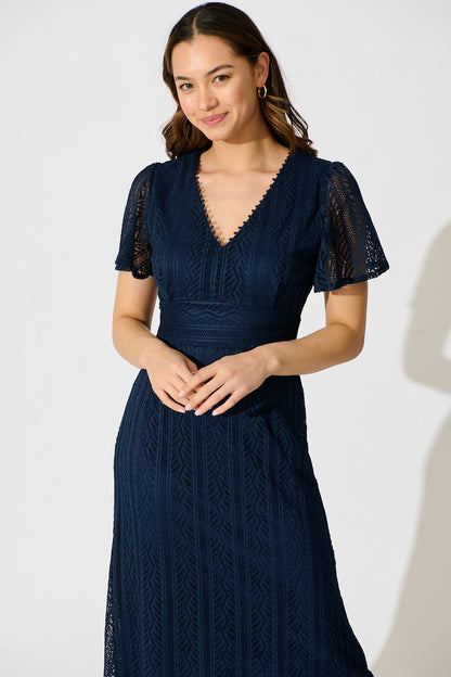 Quintessa Midi Dress in Navy Lace