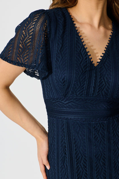 Quintessa Midi Dress in Navy Lace
