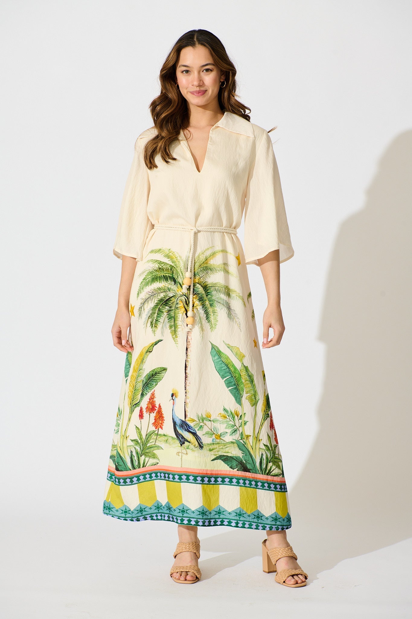 Orlando Maxi Dress In Cream with Palm Tree Print
