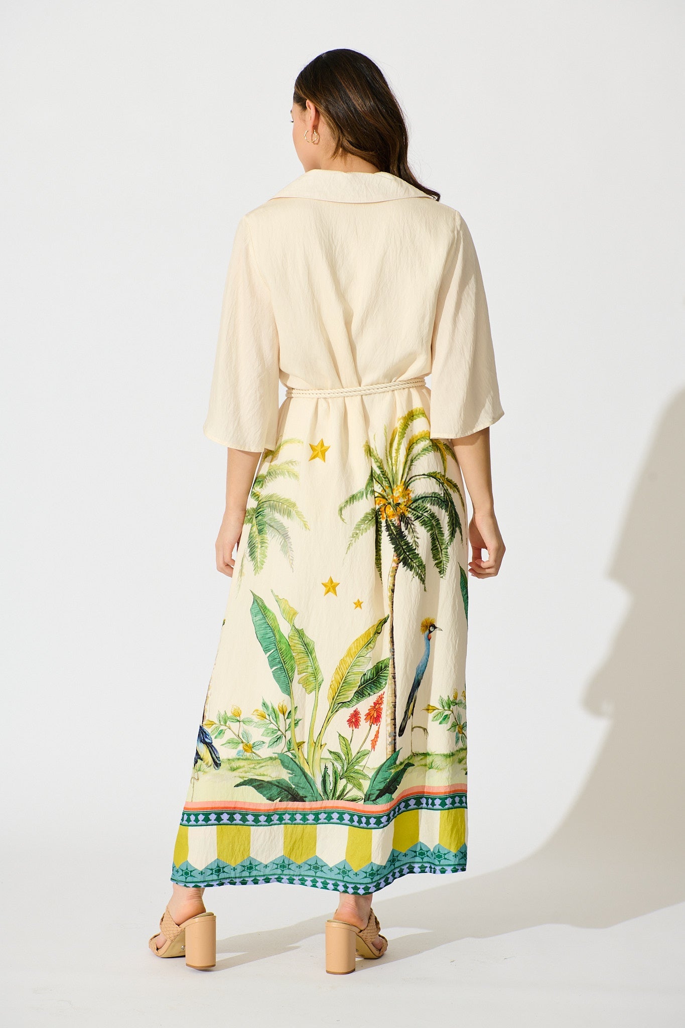 Orlando Maxi Dress In Cream with Palm Tree Print