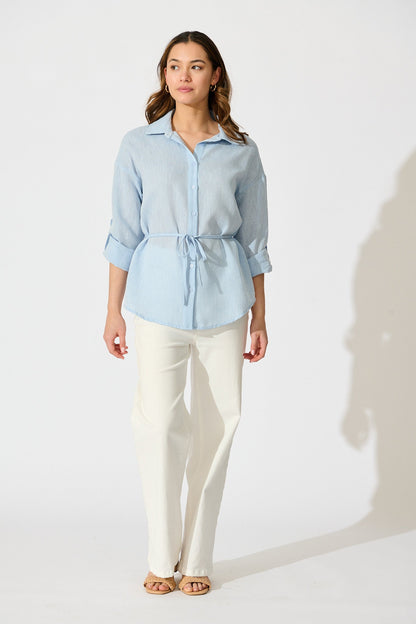 Lysandra Shirt in Pale Blue Linen Blend