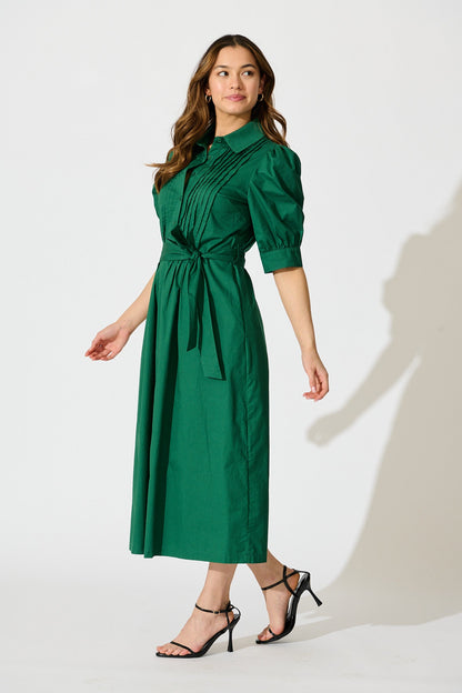 Mila Midi Dress in Emerald Cotton