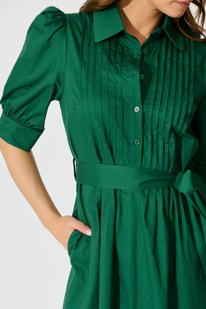 Mila Midi Dress in Emerald Cotton