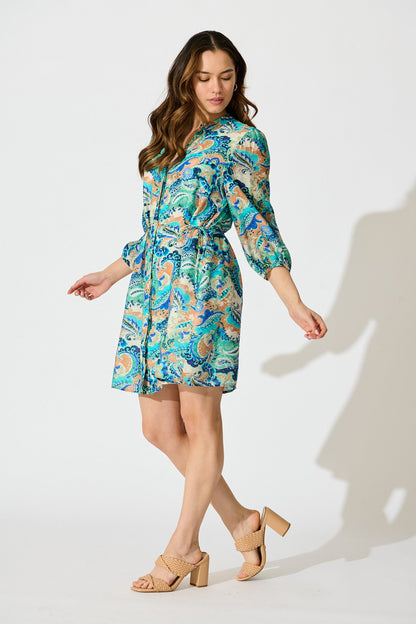 Rochella Dress in Green with Multi Print