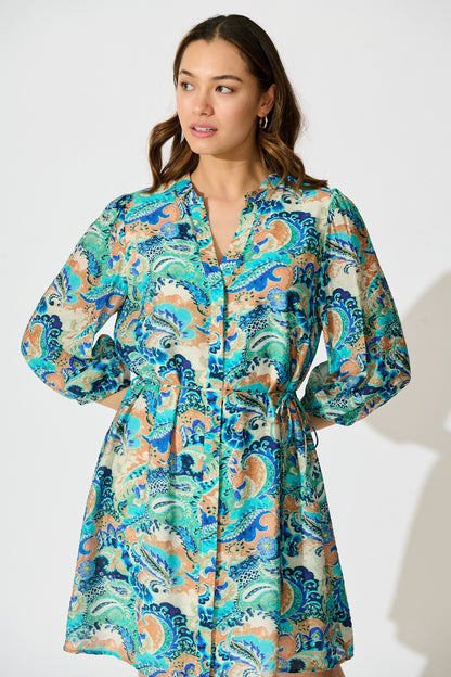 Rochella Dress in Green with Multi Print