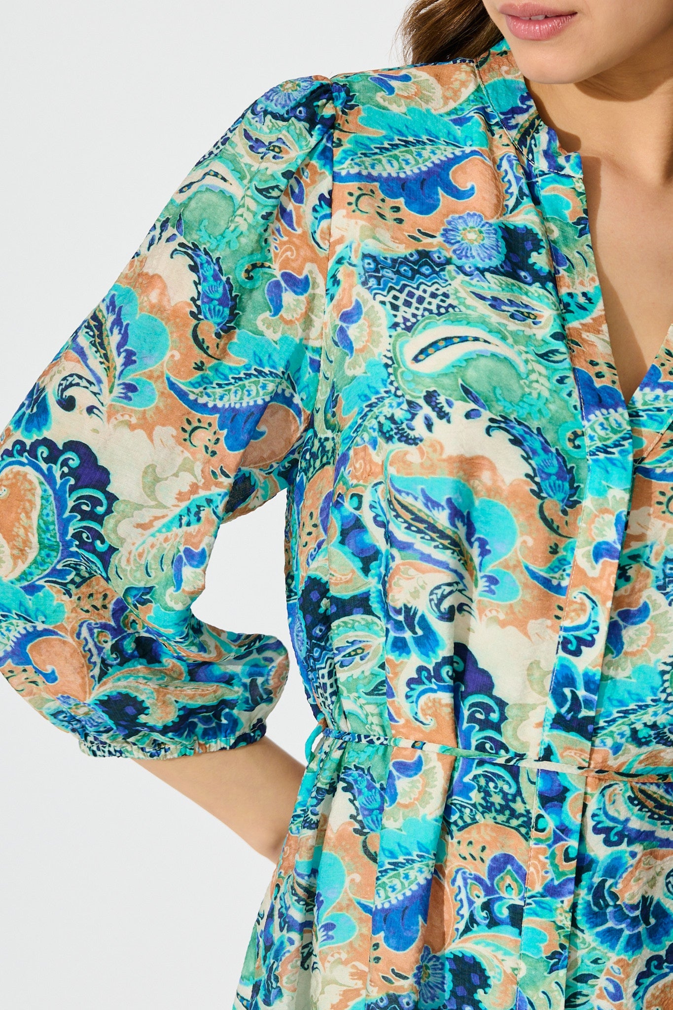 Rochella Dress in Green with Multi Print