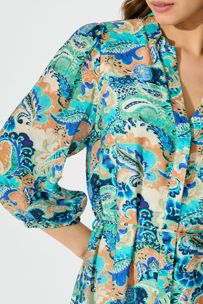 Rochella Dress in Green with Multi Print