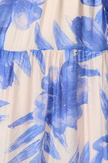 Lumora Midi Dress in Blush with Blue Floral Print