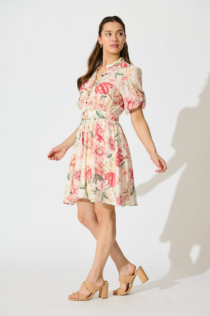 Vintage Blossom Dress in Cream with Multi Floral