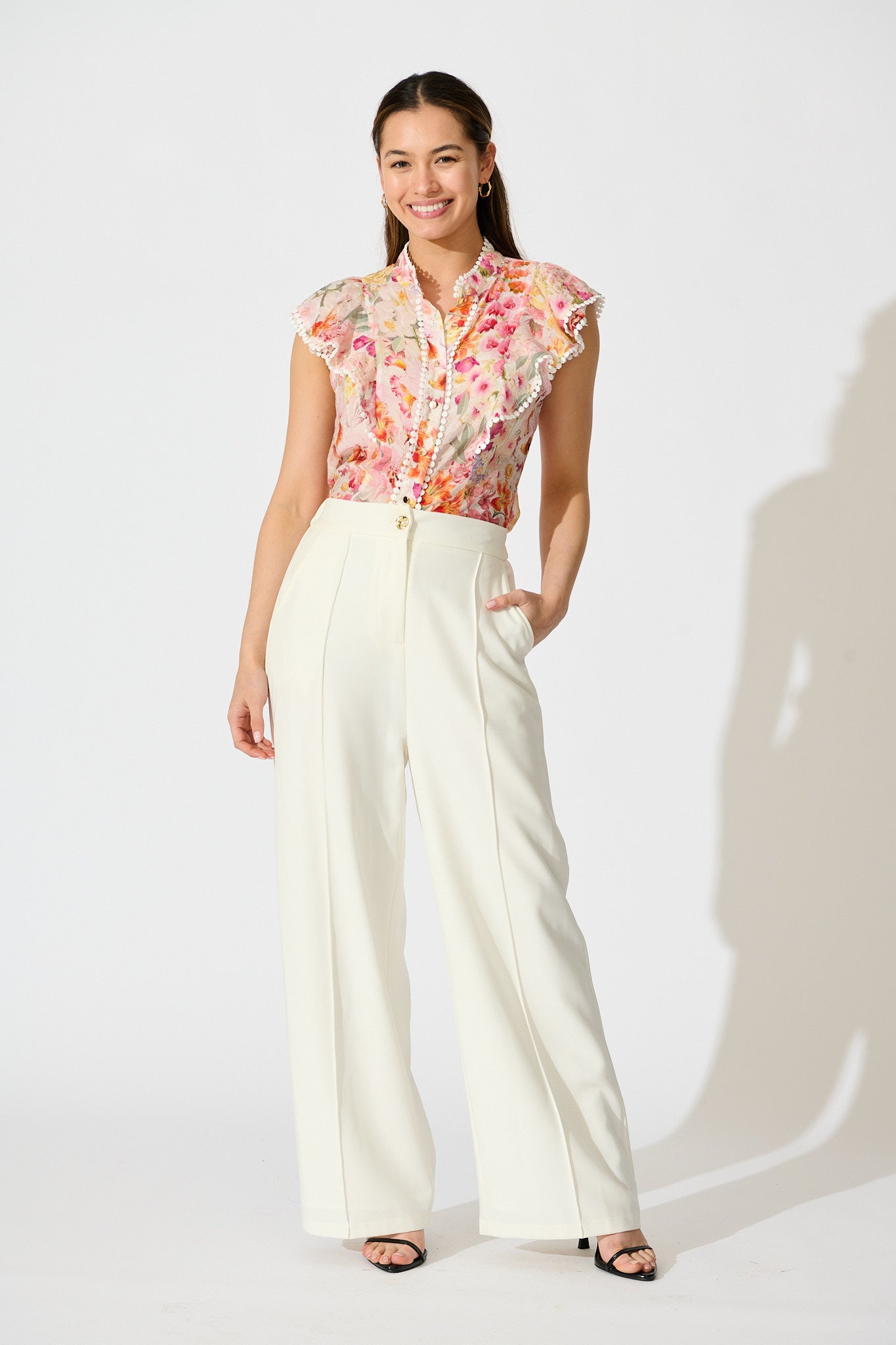 Soft Bloom Top in White with Multi Blush Floral