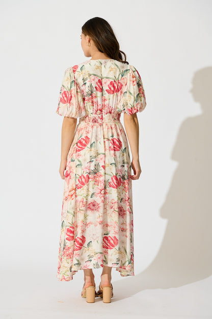 Botanical Romance Maxi Dress in Cream with Multi Floral