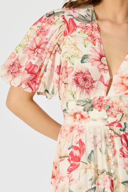 Botanical Romance Maxi Dress in Cream with Multi Floral
