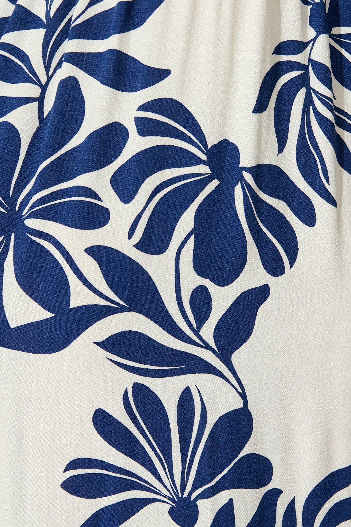 Delphinia Midi Dress in White with Navy Leaf Linen Blend