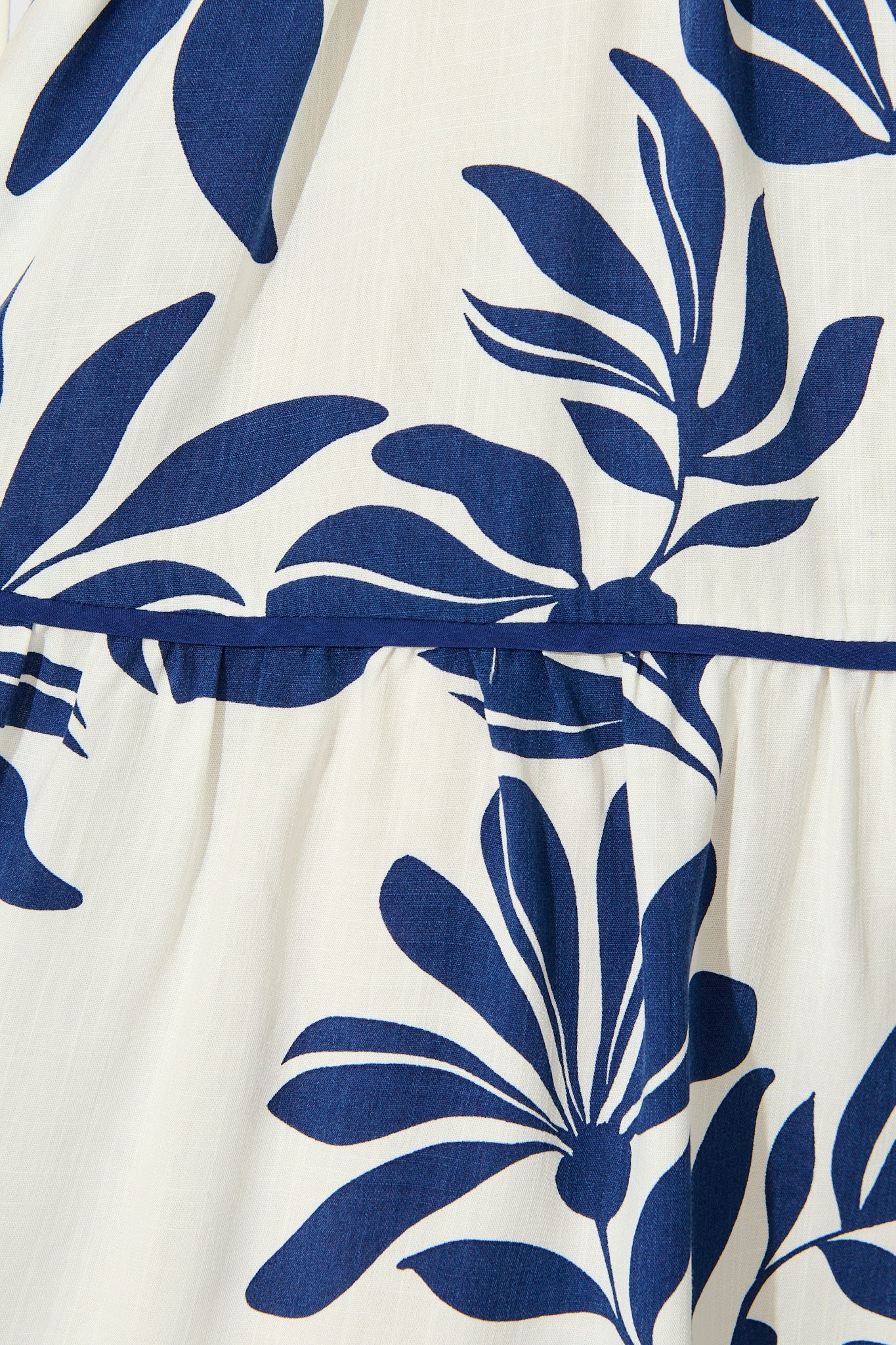 Ottilie Dress in White with Navy Leaf Linen Blend