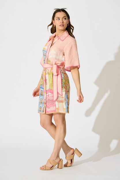 Lila Shirt Dress In In Pink with Tropical City Print
