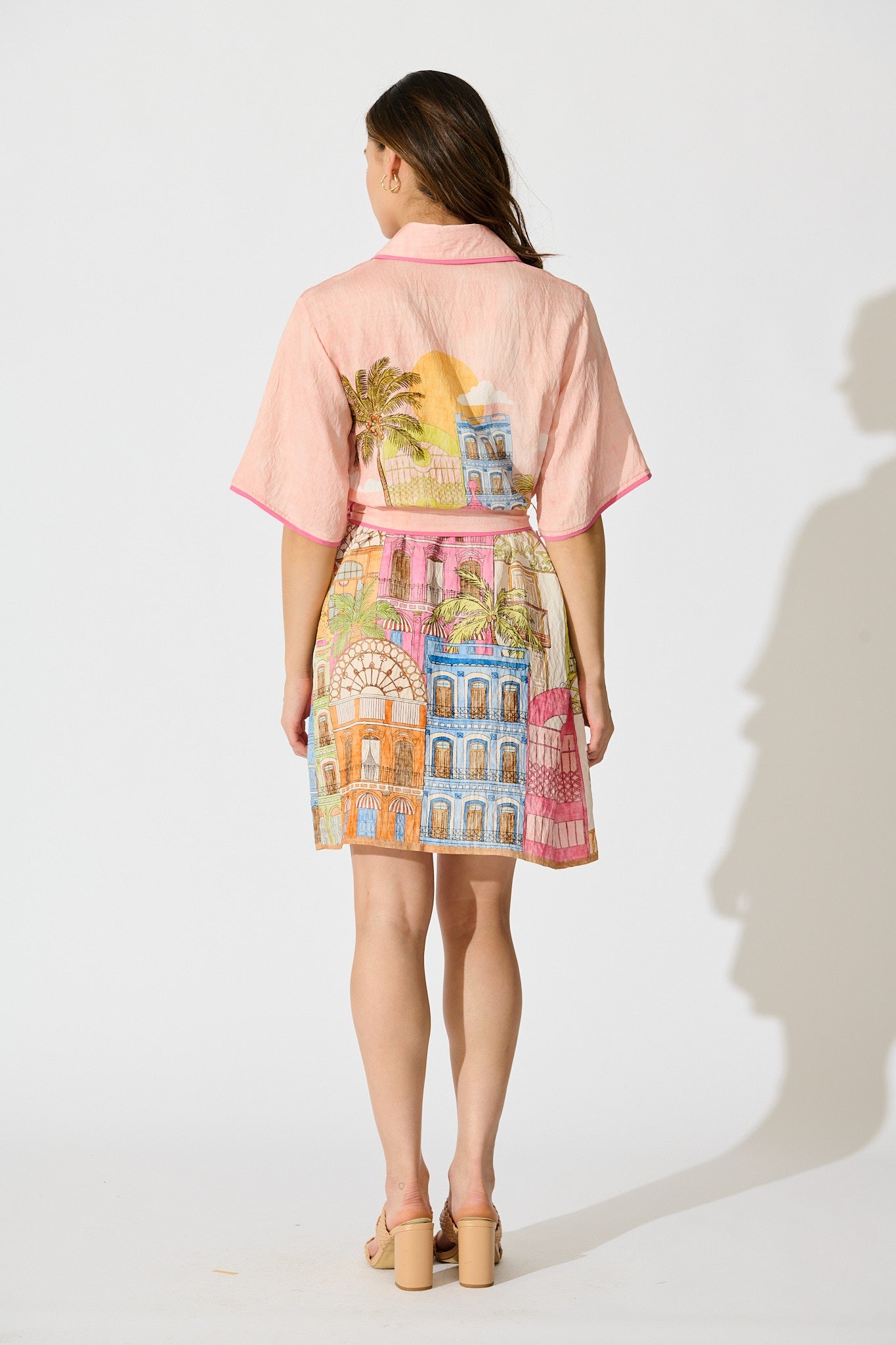 Lila Shirt Dress In In Pink with Tropical City Print