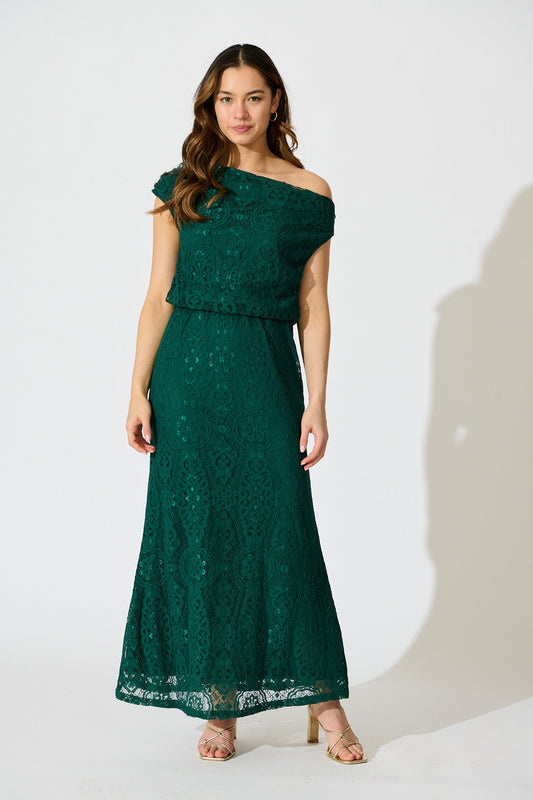 Valencia Lace Midi Dress in Emerald