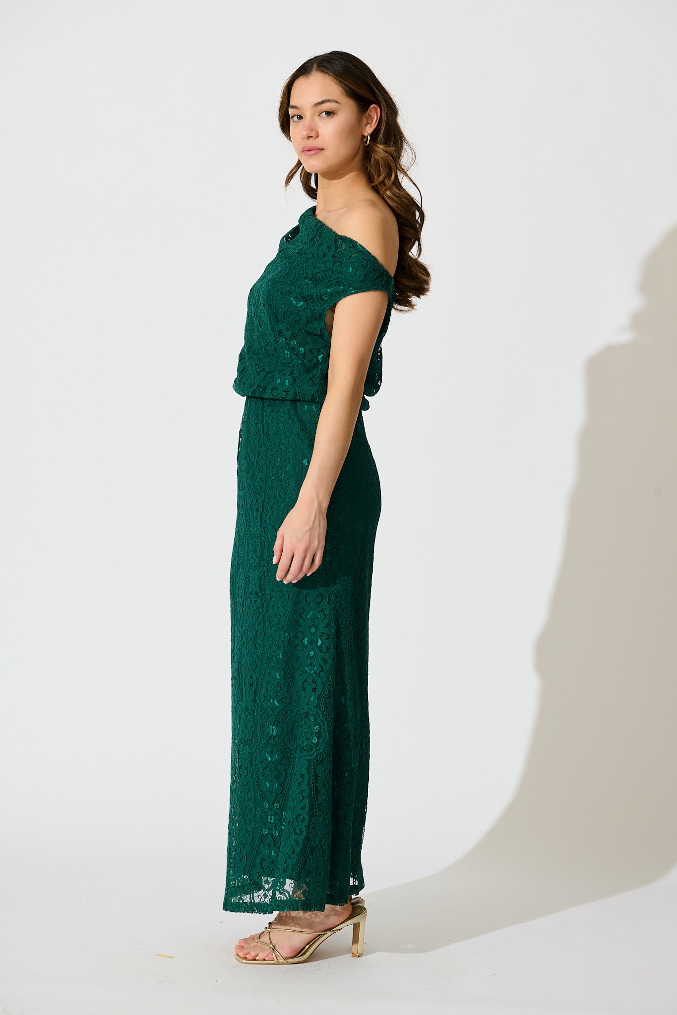 Valencia Lace Midi Dress in Emerald