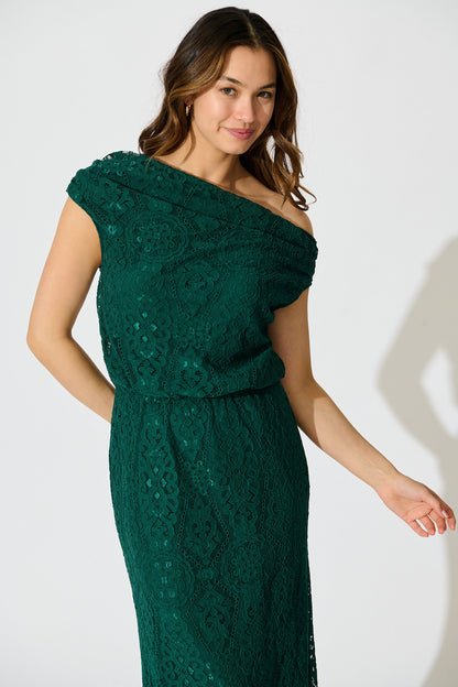 Valencia Lace Midi Dress in Emerald