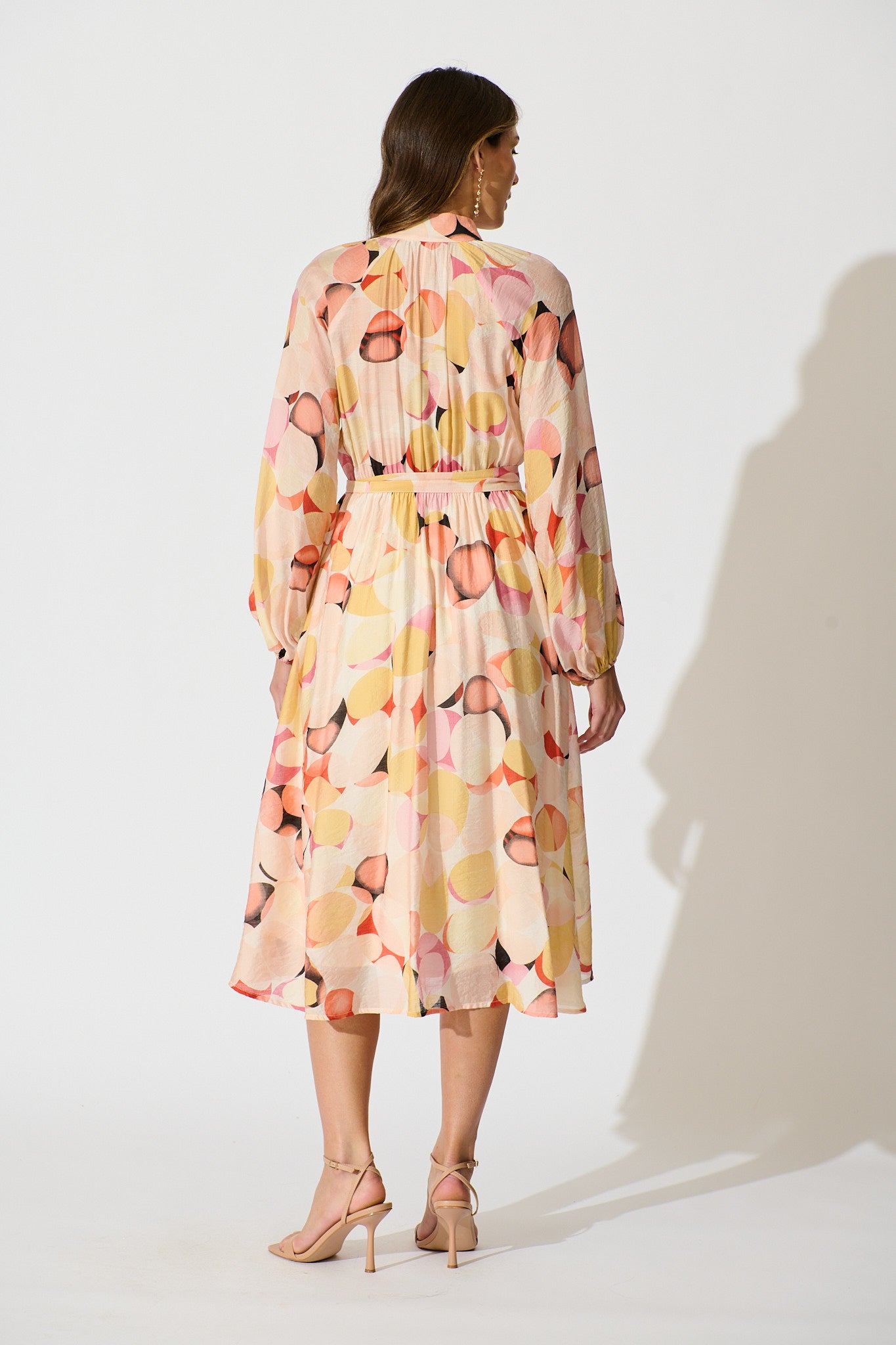 Isabeau Midi Dress in Pink with Multi Watercolour Spot