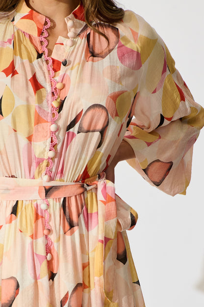 Isabeau Midi Dress in Pink with Multi Watercolour Spot