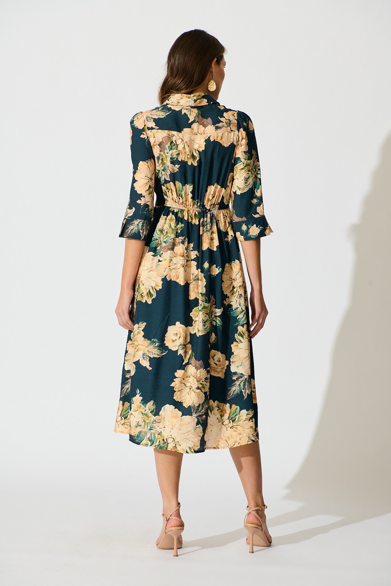 Bloom Midi Dress in Teal with Cream Floral