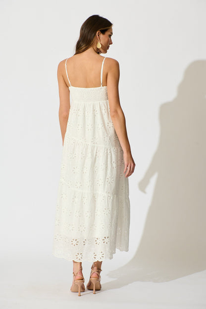 Lily Muse Maxi Sundress in White Embroidery Cotton