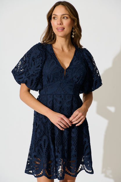 Falling for you Lace Dress in Navy