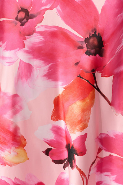 Visions Maxi Dress in Pink Floral Satin