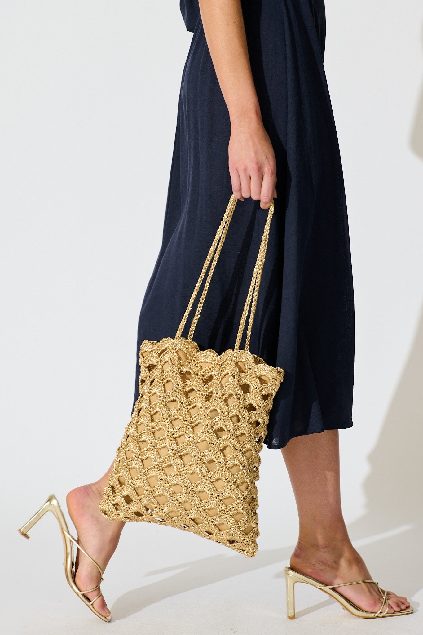 Sienna Tote Bag in Natural Gold Straw with Scallop Texture