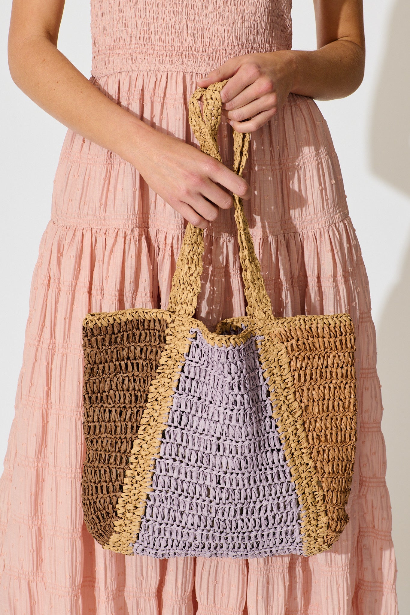 Mira Colourblock Tote Bag in Multi Raffia