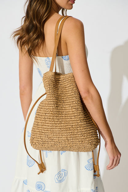Delilah Shoulder Bag in Tan Woven Straw